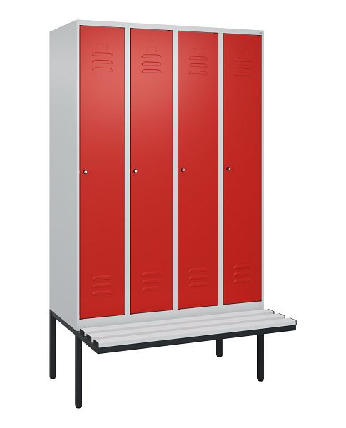 C+P Umkleidespind Classic PLUS, 4 Abteile, 2120x1200x815mm, 7035/3020, Zylinderschlösser, je 2 Doppel-Haken, 0800407-40F S10017