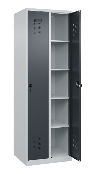 C+P Wäsche-Spind Evolo PLUS, 2 Abteile, 1850x600x500mm, 7035/7016, Verschluss Drehriegel, Ablageböden 8, 049000-20B S10012