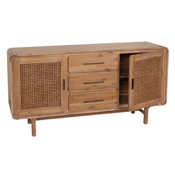 Mendler Sideboard HWC-M47, Schrank Kommode Highboard, Staufächer Schublade, Rattan Akazie Massiv-Holz gebeizt 83x160x45cm 47kg, 105014