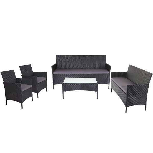 Mendler 3-2-1-1 Poly-Rattan Garten-Garnitur Halden, Lounge-Set Sitzgruppe Sofa, anthrazit, Kissen anthrazit, 64304+64280+64288+52039