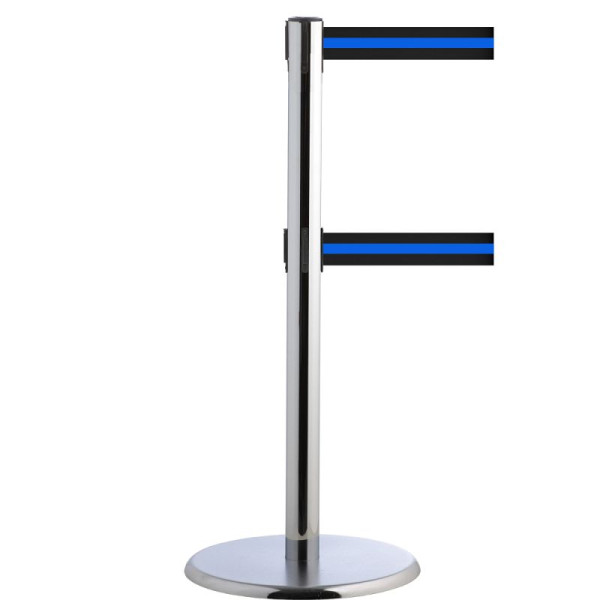 Stein HGS Personenleitsystem -P-Line Duo-, chrom, schwarz/blau/schwarz waagerecht (gestreift), mit Gurtendstück (Standard), Gurtlänge: 2 x 4 m, 14151-1002