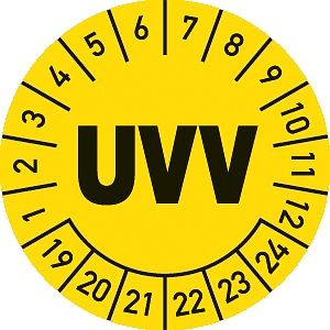 Moedel Prüfplakette UVV 2019 - 2024, Folie, Ø 30 mm, VE: 10 Stück/Bogen, 56078