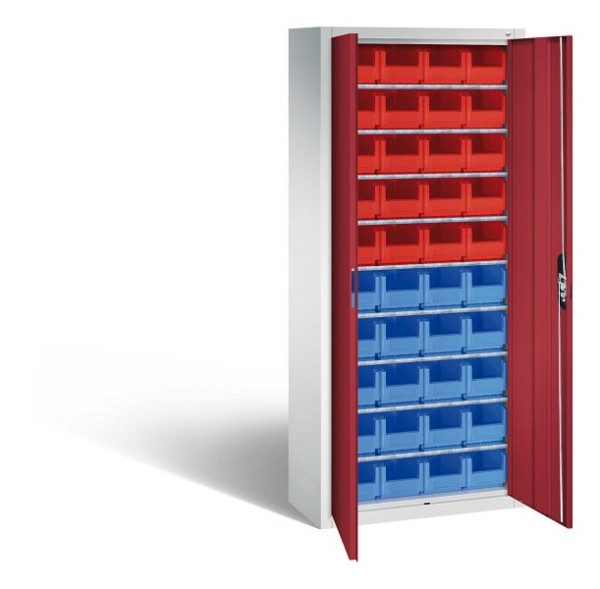 C+P Magazinschrank Serie 13, H1690xB700xT300mm, Farbe: Lichtgrau / Rubinrot, Muldengriff, 133413-22 S10040