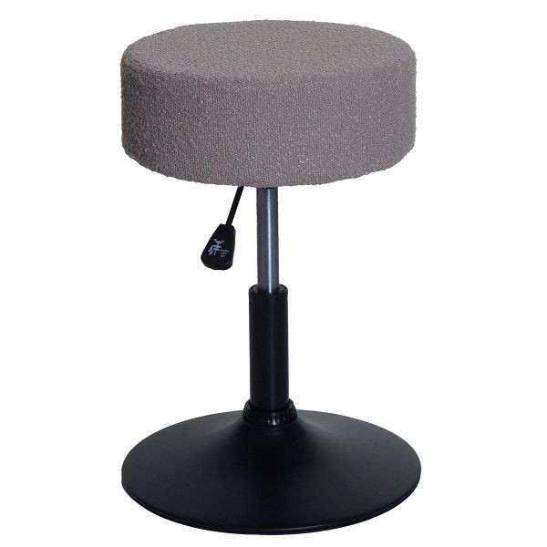 Mendler Hocker HWC-C22, Sitzhocker Schminkhocker, höhenverstellbar drehbar Ø 37cm Stoff Bouclé (450g/m²) FSC®, taupe, 108834