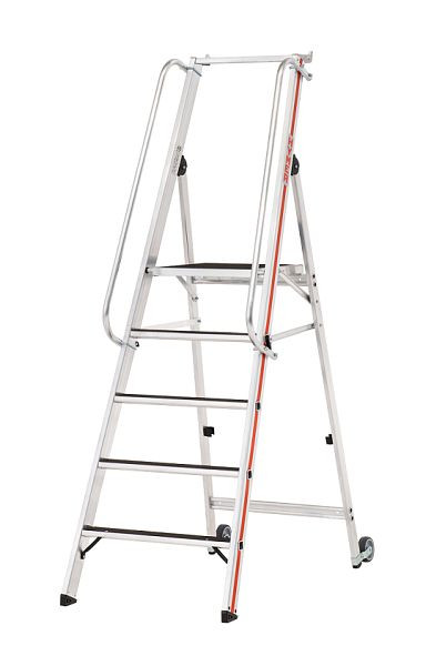 HYMER Plattformleiter R13 mit Kipprollen und langem Handlauf, 5 Stufen, Standhöhe 1,15 m, 868105