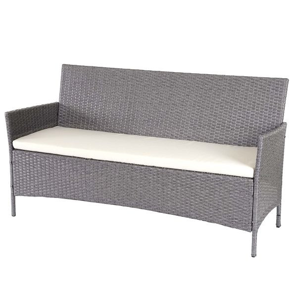 Mendler 3-Sitzer Poly-Rattan Gartenbank Halden, Sitzbank, grau, Kissen creme, 64287