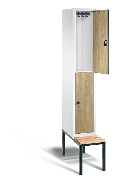 C+P Spind doppelstöckig Evolo, H2090xB320xT815mm, Farbe: Verkehrsweiß / Dekor Eiche Sereno, 48350-10 S10091