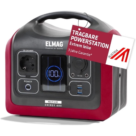 ELMAG Tragbare Powerstation ENERGY 600, 600W, LiFEPO4 Akku mit 595Wh, 52901