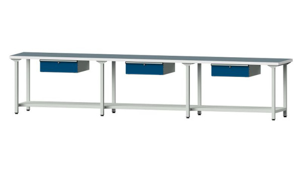ANKE Werkbänke Arbeitstisch, Modell 103, 4050 x 700 x 840 mm, RAL 7035/5010, UBP 40 mm, 400.540