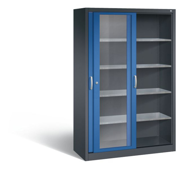 C+P Schiebetürenschrank Acurado, H1950xB1200xT500mm, Farbe: Schwarzgrau / Enzianblau, Bügelgriff, 2059-055 S10053