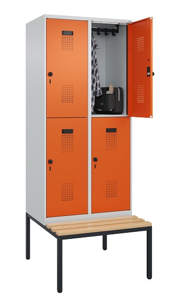 C+P Doppelstock-Spind Evolo PLUS, Bank, 4 Fächer, 2120x800x815mm, 7035/2004, Drehriegel, Sitzfläche Buche-Hartholz, Sitzbank, 0493507-22 S10002