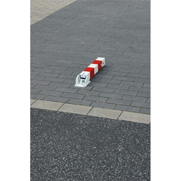 Schake Absperrpfosten Typ 4715UZB -umlegbar, Vierkantrohr 70x70 mm, Überflur 500 mm, für Dübelbefestigung, mit Profilzylinder, mit 2 Ösen, 4715UZB+2