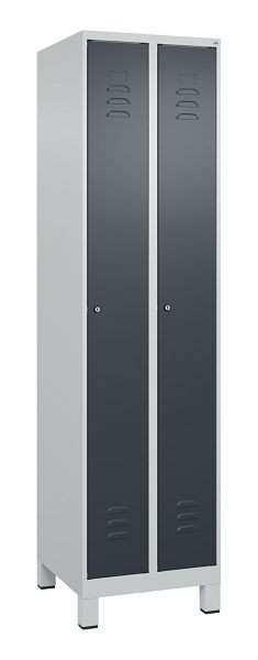 C+P Umkleidespind Classic PLUS, Füße, 2 Abteile, 1950x500x500mm, 7035/7016, Zylinderschlösser, 080010-29 S10023
