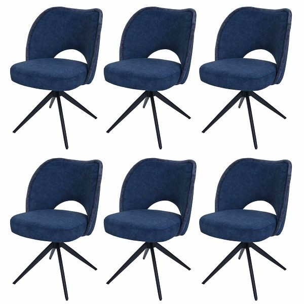 Mendler 6er-Set Esszimmerstuhl HWC-N72, Polster-Küchenstuhl, drehbar Auto-Return, Stoff/Textil (420g/m²), blau, 3x108600