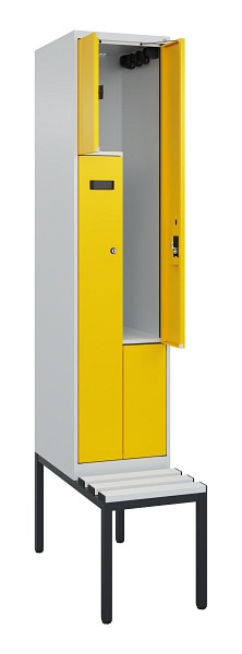 C+P Z-Spind Evolo PLUS, Bank, 2 Fächer, 2120x400x815mm, 7035/1023, Zylinderschloss, Sitzfläche Kunststoff, Sitzbank, 0490537-122 S10077