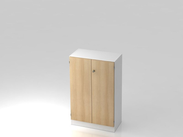 Hammerbacher Schrank 3OH mit Sockelblende Streifengriff Weiß/Eiche, 80x42x127 cm (BxTxH), V6550/W/E/SG