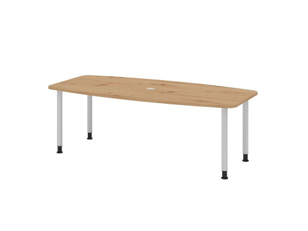 Hammerbacher Konferenztisch KT22C, 220 x 103 cm, Platte: Asteiche, 25mm dick, Vier-Fuß-Gestell Silber, Rundrohr 6 cm, Arbeitshöhe 72-74 cm, VKT22C/R/S