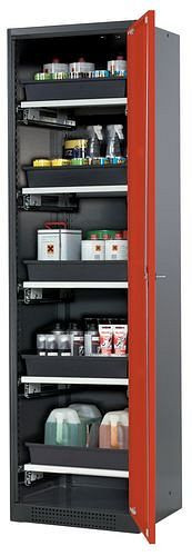 asecos Chemikalienschrank Systema-T CS-55R, Korpus anthrazit, Flügeltüren rot, 5 Tablarauszüge, 208959