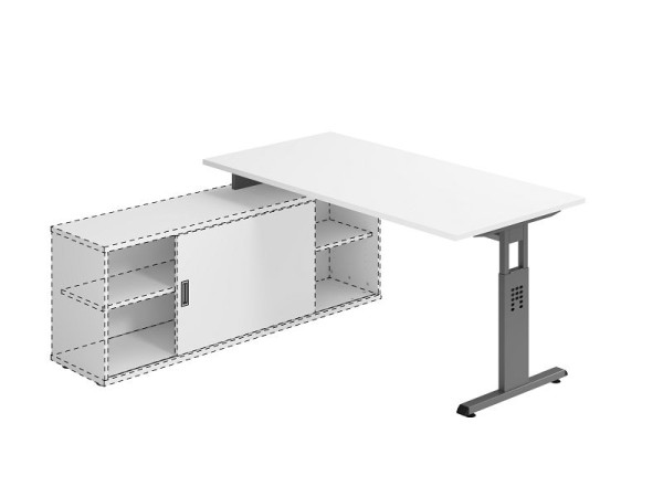 Hammerbacher Anbauschreibtisch T-Fuß 160x80cm Weiß/Graphit, VOSE16/W/G