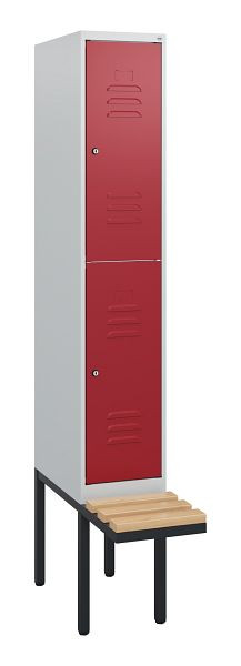 C+P Doppelstöckiger Spind Classic PLUS, 1950x300x815mm, 7035/3003, Zylinderschlösser, Sitzleisten aus Buche, schwebende Sitzfläche, 0803405-10 S10031