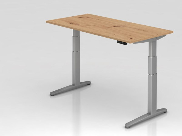 Hammerbacher Schreibtisch XBHM16, 160 x 80 cm, Platte: Asteiche, 25 mm dick, ABS Dickkante, Rechteckform, Silber, VXBHM16/R/SS