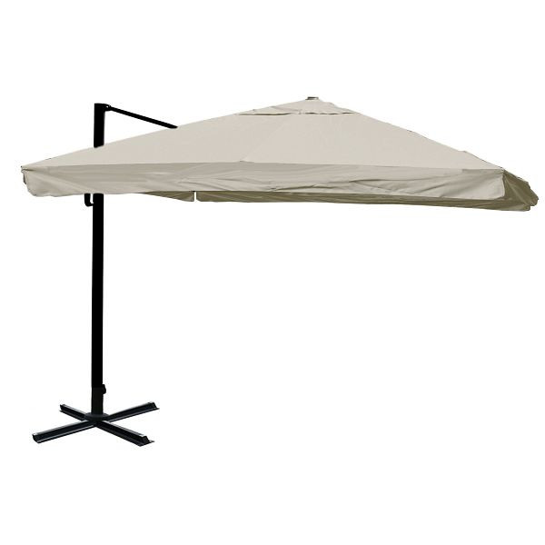 Mendler Gastronomie-Ampelschirm HWC-A96, 3,5x3,5m (Ø4,95m) Polyester/Alu 25kg, Flap, creme-grau ohne Ständer, drehbar, 76872+122472