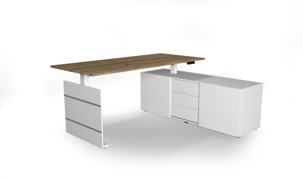 Kerkmann Komplettarbeitsplatz Move 3 elektisch höhenverstellbar, B x 1800 x T 800 x H 740 mm, Asteiche, 10384455