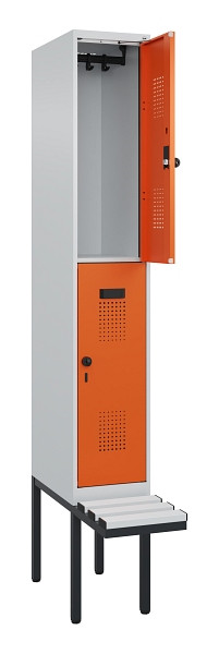 C+P Doppelstock-Spind Evolo PLUS, Bank, 2 Fächer, 2120x300x815mm, 7035/2004, Drehriegel, Sitzfläche Kunststoff, 0493407-10 S10083