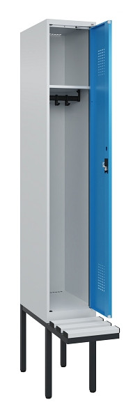 C+P Spind Evolo PLUS, 1 Abteile, 2120x300x815mm, 7035/5012, Haken 3, Zylinderschloss, Sitzfläche Kunststoff, 0490407-10 S10088