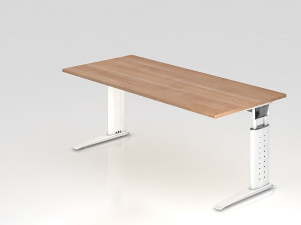 Hammerbacher Schreibtisch C-Fuß 180x80cm Nussbaum/Weiß, Arbeitshöhe 68-86 cm einstellbar, VUS19/N/W