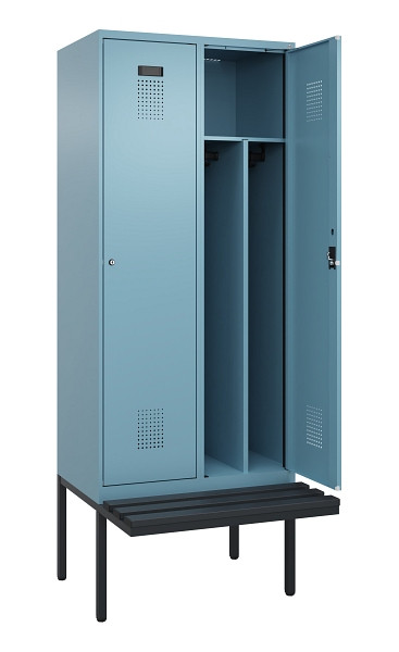 C+P Spind Evolo PLUS, 2 Abteile, 2120x800x815mm, 0010/0010, Haken 4, Zylinderschloss, Sitzfläche Kunststoff, Trennwand, 0490407-22F S10101