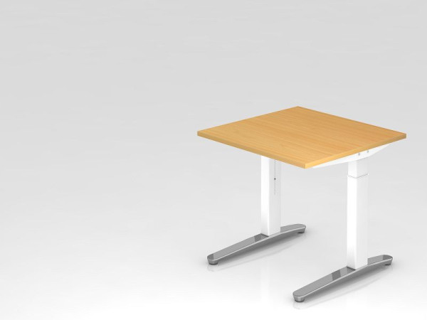 Hammerbacher Schreibtisch C-Fuß 80x80cm Buche/Weiß, poliert, Rechteckform, VXB08/6/WC