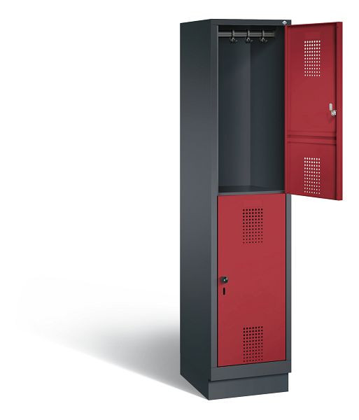 C+P Spind doppelstöckig Evolo, H1800xB420xT500mm, Farbe: Schwarzgrau / Rubinrot, 48320-12 S10094