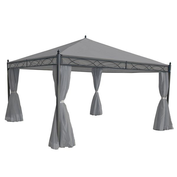 Mendler Pergola Cadiz, Garten Pavillon, stabiles 7cm-Gestell mit Seitenwand, hellgrau 4x4m, 77126+77112+77123