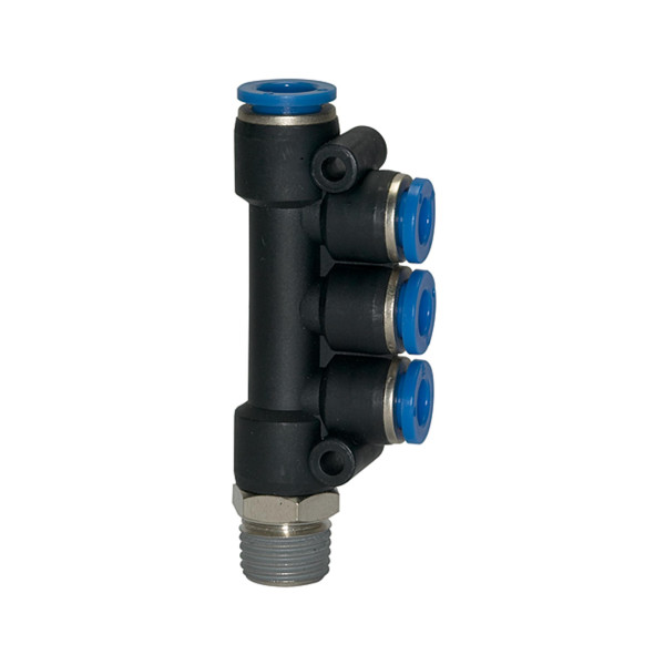 Riegler T-Mehrfachverteiler »Blaue Serie«, drehbar, R 1/4 außen, Ø 4x4, 135710