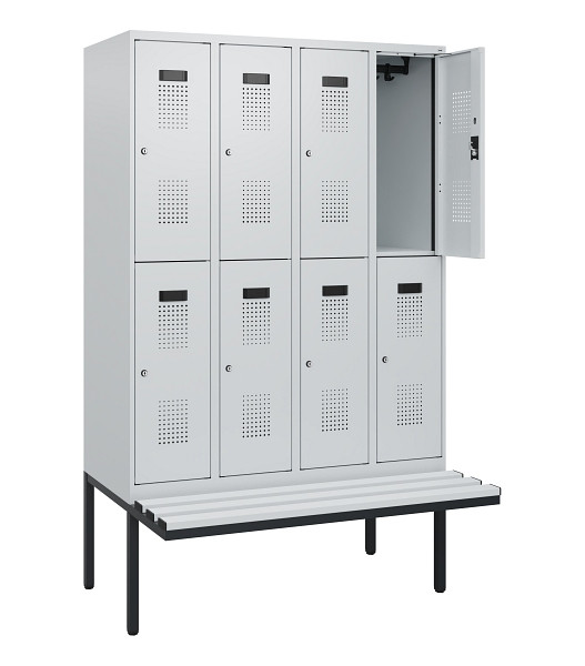 C+P Doppelstock-Spind Evolo PLUS, Bank, 8 Fächer, 1950x1200x815mm, 7035/7035, Zylinderschloss, Sitzfläche Kunststoff, 0493405-40 S10148