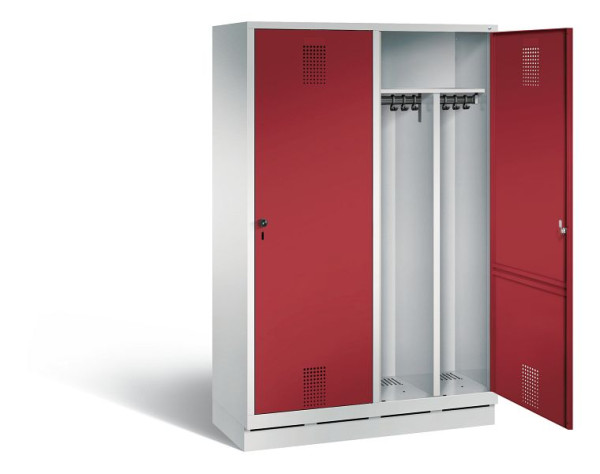 C+P Schwarz-Weiss-Spind Evolo, H1800xB1190xT500mm, Farbe: Lichtgrau / Rubinrot, 48220-40 S10004