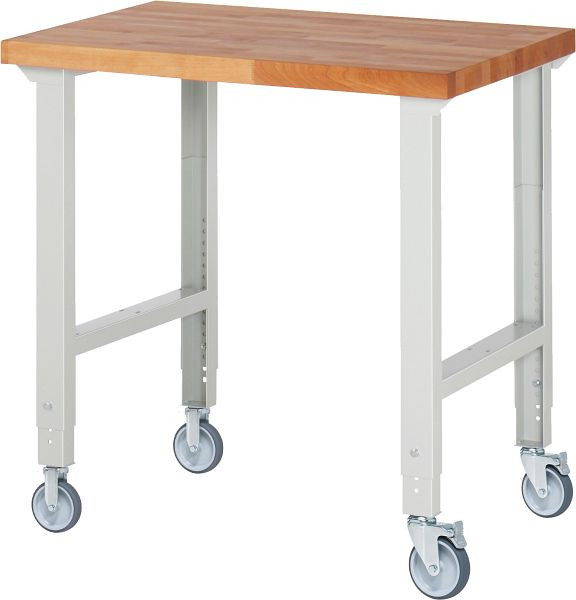 RAU Fahrbare Werkbank (höhenverstellbar) 7000-1, 1000x700x950-1000mm, je 2 Bockrollen und Lenkrollen, 05-7000-1-107B4H22.12