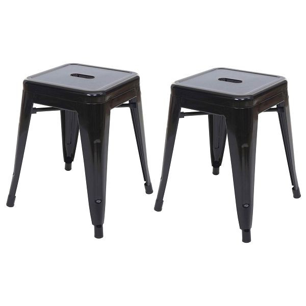 Mendler 2er-Set Hocker HWC-A73, Metallhocker Sitzhocker, Metall Industriedesign stapelbar, schwarz, 70804