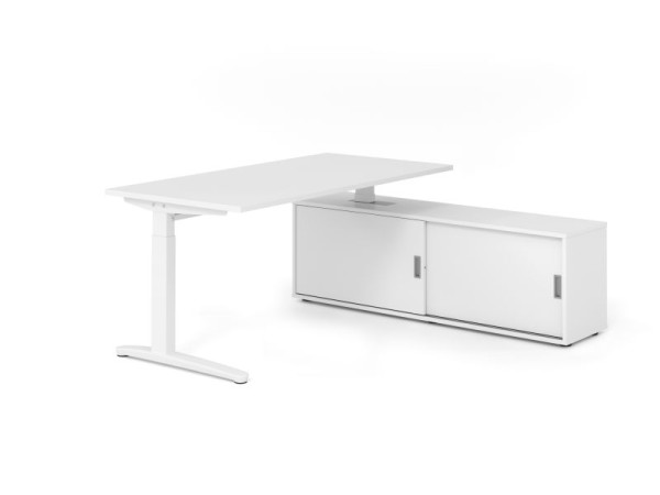 Hammerbacher Schreibtisch XB16, 160x80cm, Platte: Weiß, 25mm dick, C-Fuß Gestell Weiß, höheneinstellbar, Ahorn, SB/W/W/W/W, VXBE16SB/W/W/W/W