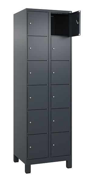 C+P Schließfachschrank Evolo PLUS, mit Füßen, 12 Fächer, 1950x600x500mm, 7016/7, Frontfarbe RAL 7016 Anthrazitgrau, 049010-206 S10016