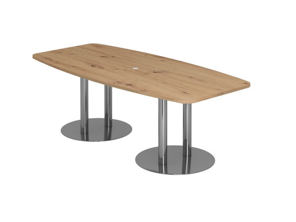 Hammerbacher Konferenztisch KT22S, 220 x 103 cm, Platte: Asteiche, 25mm dick, mit zwei verchromten Säulenfüßen, 7,6/70 cm, Arbeitshöhe 72-74 cm, VKT22S/R/C
