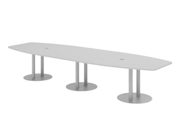 Hammerbacher Konferenztisch KT40S, 400 x 130 cm, Platte: Grau, 25mm dick, mit drei silbernen Säulenfüßen, 7,6/70 cm, Arbeitshöhe 74 cm, VKT40S/5/S