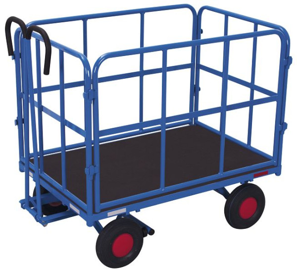 VARIOfit Handpritschenwagen mit 4 Rohrgitterwänden, Außenmaß: 1.320 x 815 x 1.200 mm, RAL 5010 enzianblau, Radsatz: Luftbereifung, zu-45122