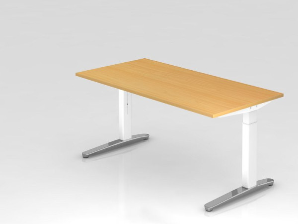Hammerbacher Schreibtisch C-Fuß 160x80cm Buche/Weiß, poliert, Rechteckform, VXB16/6/WC