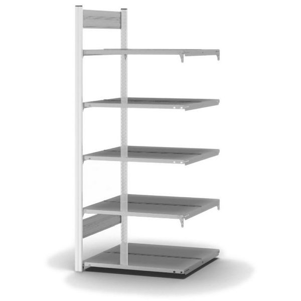 hofe Anbauregal, zerlegt, 5 Böden 1750 x 600 x 750 mm, verzinkt Stützprofile - Verkehrsweiß/RAL 9016, HWA17607DA