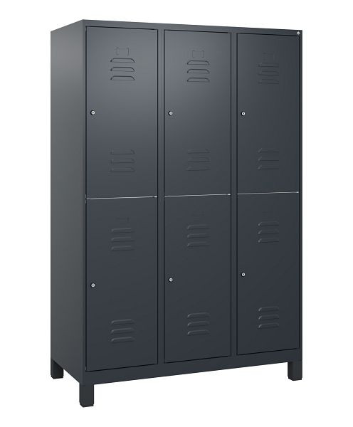 C+P Doppelstöckiger Spind Classic PLUS, Füße, 3 Abteile, 1800x1200x500mm, 7016/7016, Zylinderschlösser, 0803107-32 S10027
