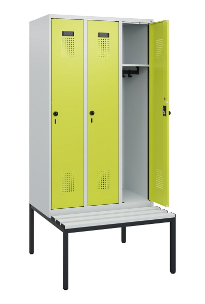 C+P Spind Evolo PLUS, 3 Abteile, 1950x900x815mm, 7035/0024, Drehriegel, Sitzfläche Kunststoff, Sitzbank, 0490505-30 S10069