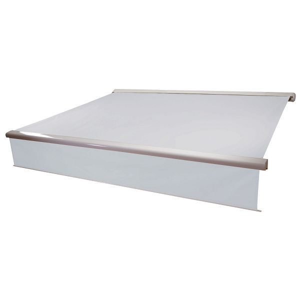 Mendler Elektrische Vollkassetten-Markise T124, 5x3m ausfahrbarer Volant, Acryl Creme, 37866+34295+35606