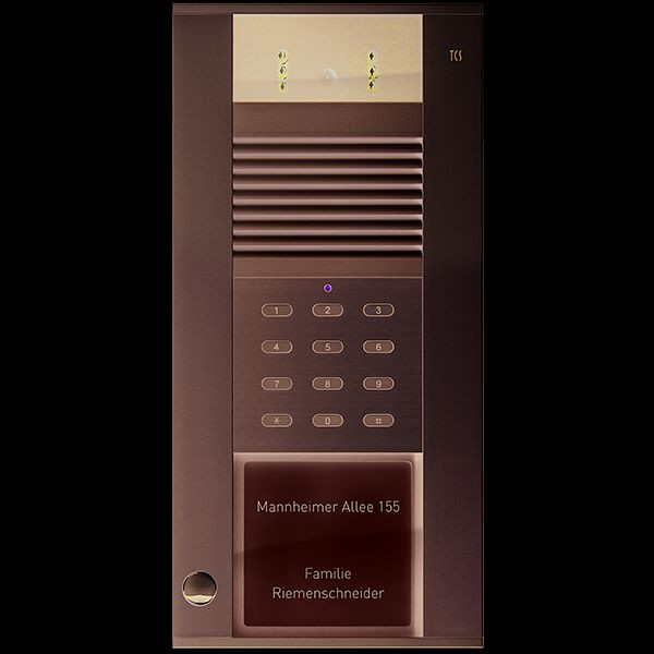 TCS IP-Video-Außenstation Serie AVD IP mit 1 Klingeltaste (linksbündig) und integriertem Nummernblock, AP silber, AVD97010-0010